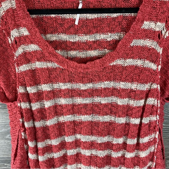 Free People Terracotta chunky knit linen blend split sleeve sweater size S - Picture 4 of 11